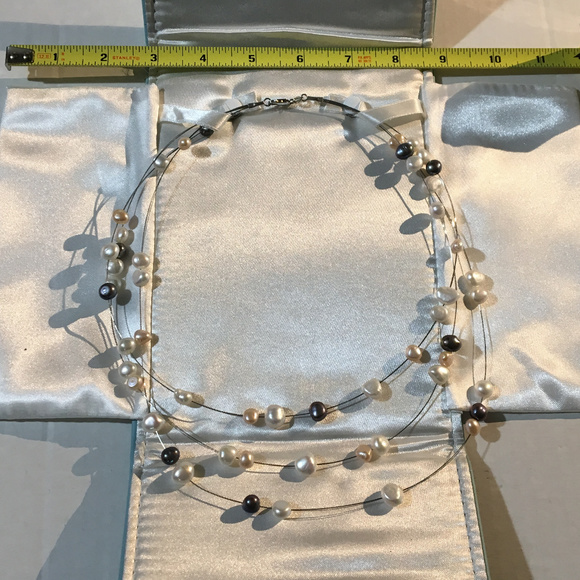 Ross Simons Sterling Silver Fresh Water & Black Pearl 2 Strand Necklace Choker - Picture 2 of 7